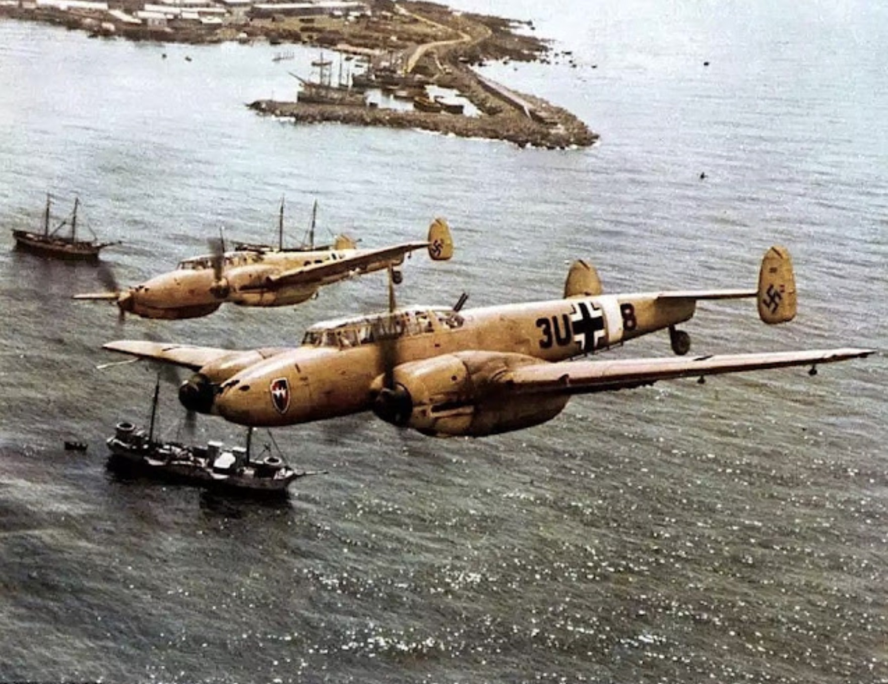 Bf 110s flying over Sicily 